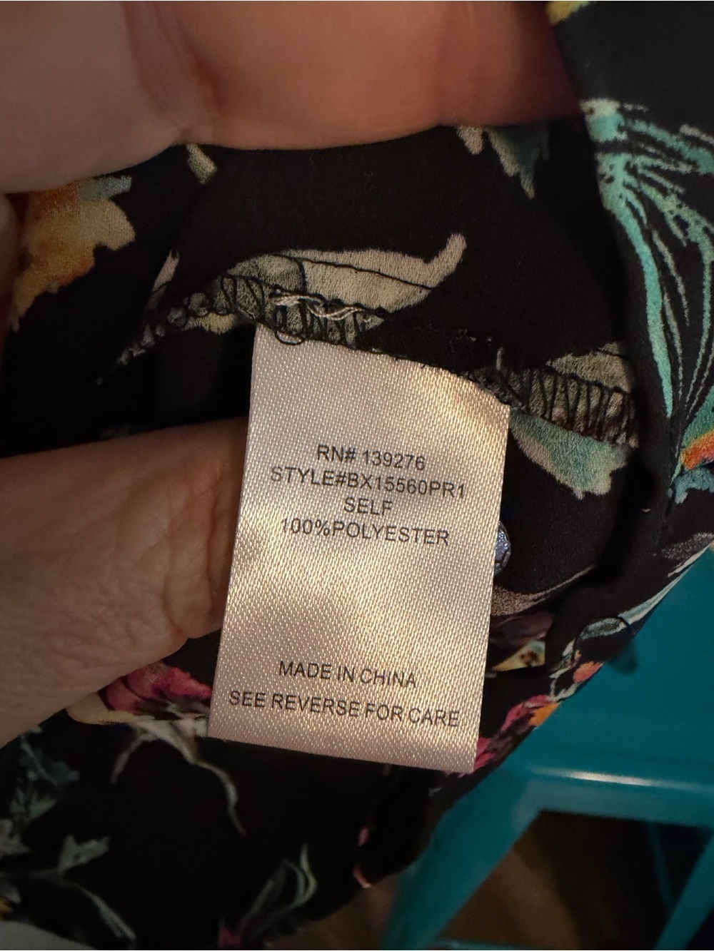 Black Rainn Black Blouse with Teal, Yellow and Pink Floral Print - Picture 3 of 4